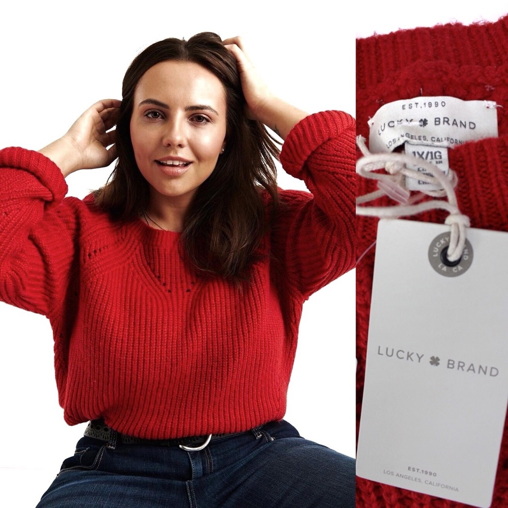 Lucky Brand Crew Neck Pointelle Sweater NWT 1X